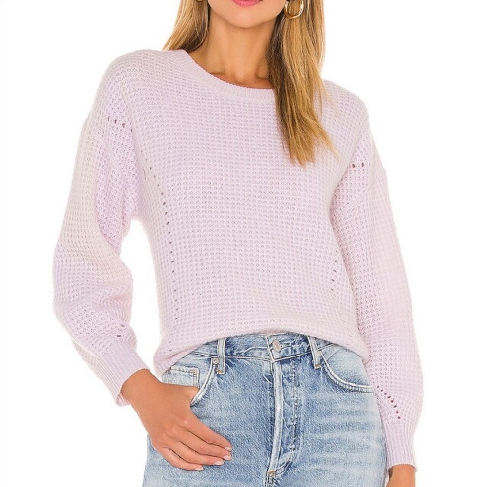 White + Warren Lilac Waffle Knit Crewneck Sweater